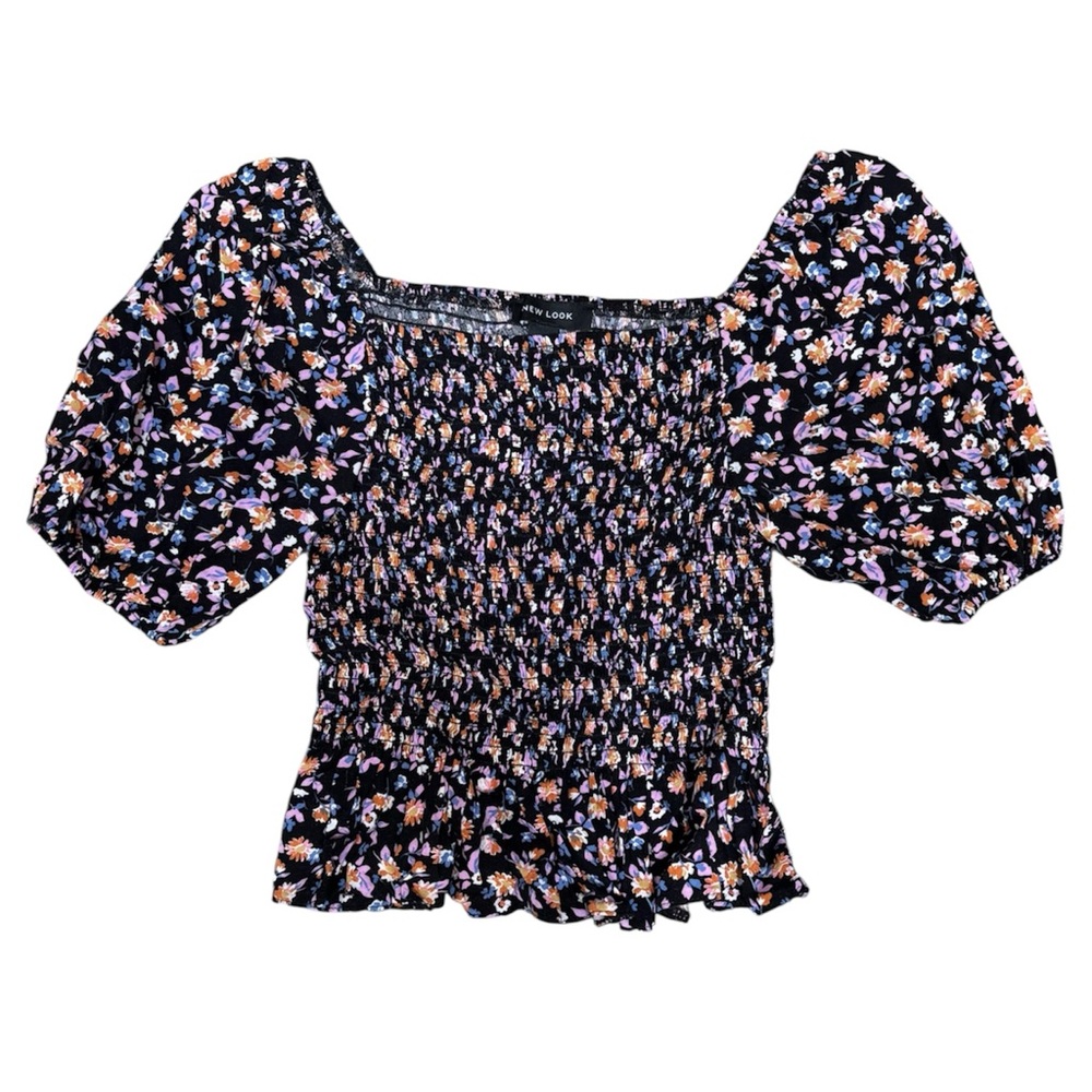 New Look floral shirred puff sleeve top